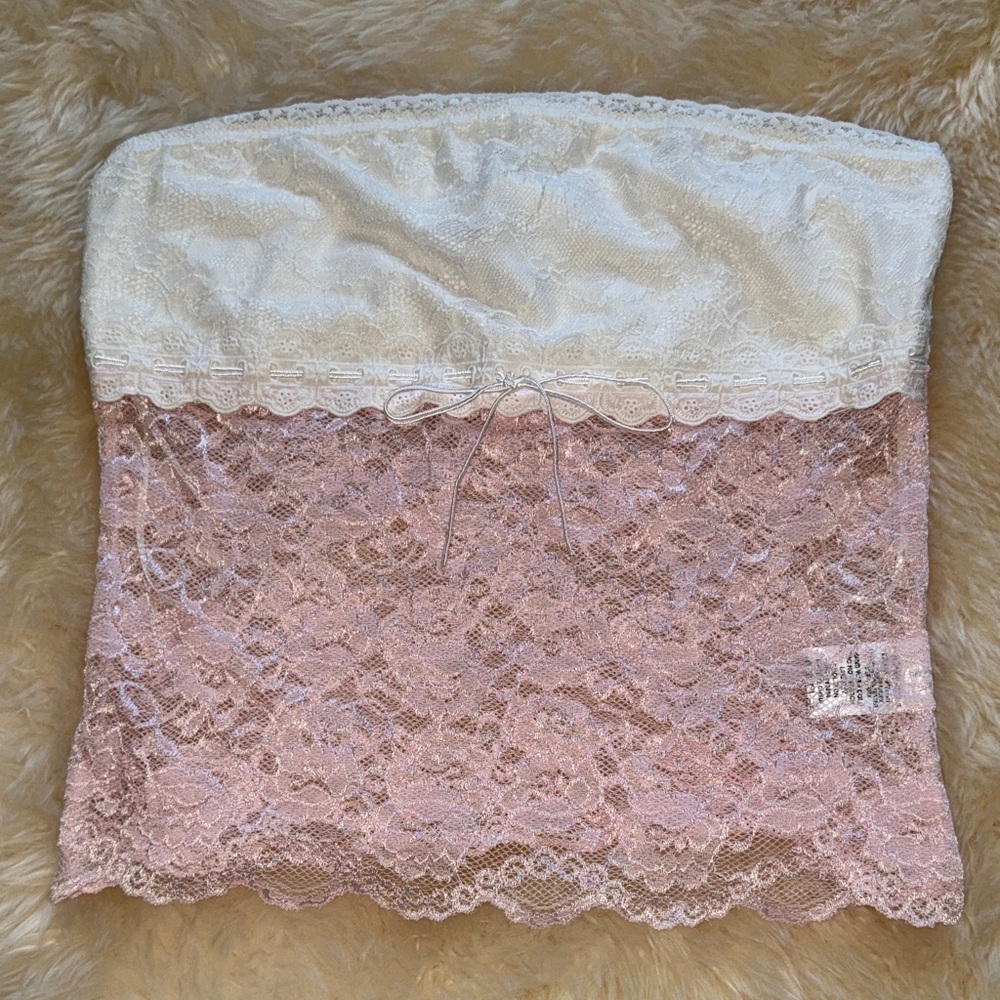 Elegant Lace Tube Top - Cream and Pink